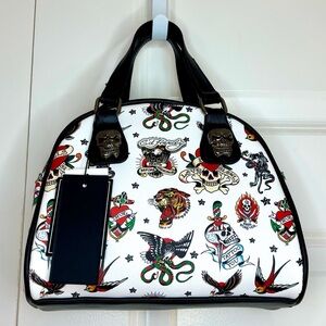 Ed Hardy “Love Kills Slowly” Tattoo Graffiti Print Bowler Style Handbag